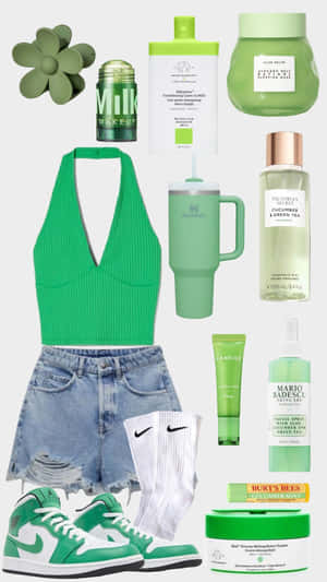 Green Preppy Style Essentials Wallpaper