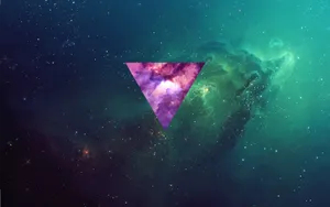 Green Space Pink Clouds Triangle Wallpaper