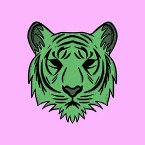 Green Tiger Illustration_ Pink Background Wallpaper