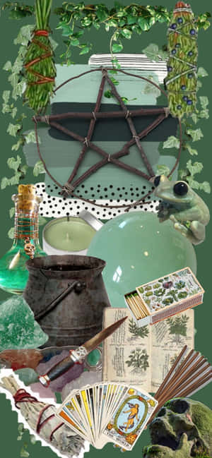 Green Witch Aesthetic Collage Wallpaper