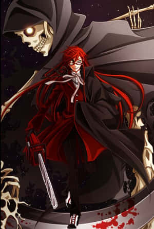Grell Sutcliff Striking A Pose With His Infamous Chainsaw Weapon Wallpaper