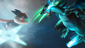 Greninja Ready For Battle Against Charizard Wallpaper