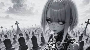 Grey Anime Cemetery Scene Wallpaper