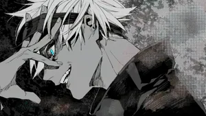 Grey Anime Character Intense Gaze Wallpaper