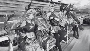 Grey Anime Characters Sitting Wallpaper