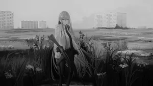 Grey Anime Girl Landscape Wallpaper