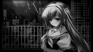 Grey Anime Girl Night Wallpaper