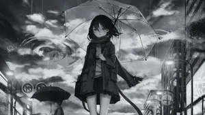 Grey Anime Girl Umbrella Wallpaper