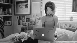 Grey Anime Girl Working Wallpaper