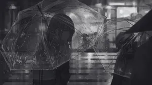 Grey Anime Rain Scene Wallpaper