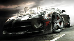 Grid 2 Black Car And Cloudy Skies Wallpaper