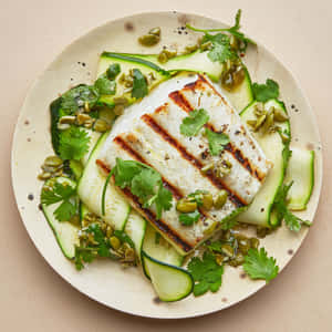 Grilled Halibutwith Cucumberand Herbs Wallpaper