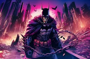 Grim Batmanin Dystopian Cityscape Wallpaper