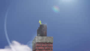 Grookey On Chimney Sky Backdrop Wallpaper