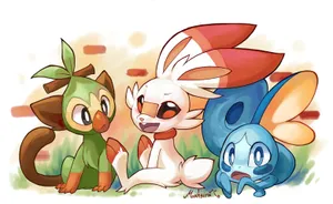 Grookey Playing In A Green Meadow Wallpaper
