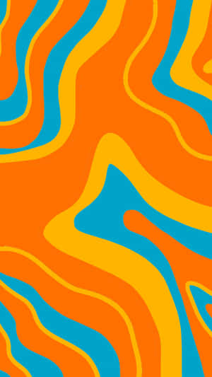 Groovy Orange Blue Waves Pattern Wallpaper