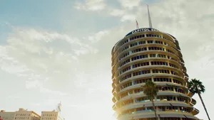 Ground-level Image Of The Capitol Records Building Wallpaper