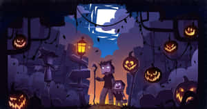 Group Of Excited Trick-or-treaters In Costumes Wallpaper