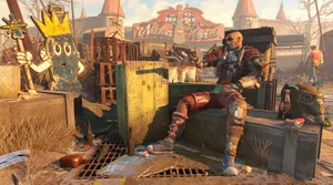 Group Of Iconic Fallout Characters In Action Wallpaper