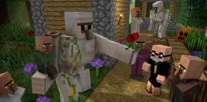 Group Of Minecraft Villagers Socializing In A Village Square Wallpaper