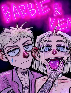 Grunge Cartoon Barbie Ken Neon Pink Wallpaper