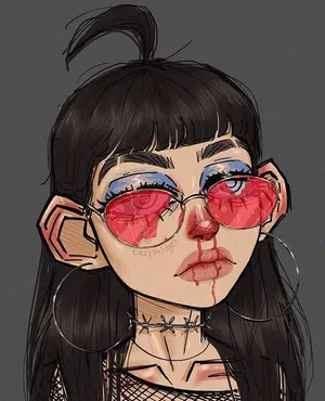Grunge Cartoon Broken Red Glasses Bloody Nose Wallpaper
