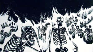 Grunge Goth Skeleton Flames Wallpaper