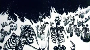 Grunge Goth Skeleton Flames Wallpaper