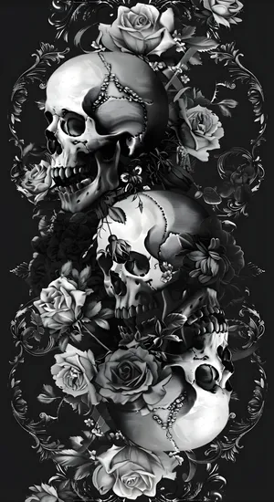 Grunge Goth Skull Roses Wallpaper