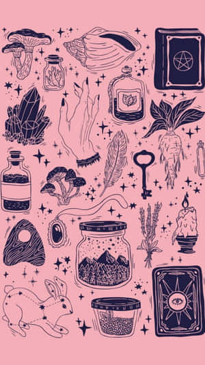 Grunge Witchcraft Elements Pink Background Wallpaper