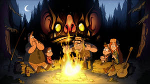 Grunkle Stan Bonfire In Forest Wallpaper