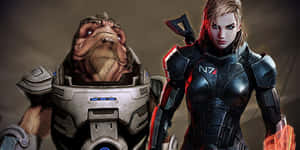 Grunt, The Powerful Krogan Warrior, Standing Tall In The Mass Effect Universe Wallpaper