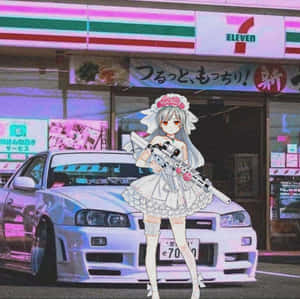 Gt R Anime Girl Holding A Rifle Jdm Anime Wallpaper