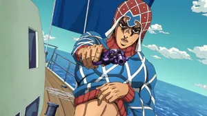 Guido Mista Wielding His Pistol Amidst An Intense Gunfight Wallpaper