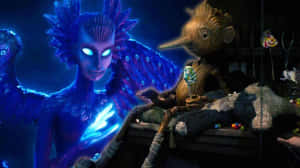 Guillermo Del Toro's Pinocchio Standing Under Dimly Lit Streetlights In A Mysterious Town. Wallpaper