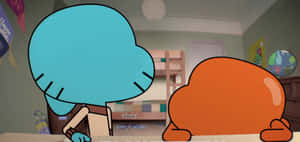 Gumball And Darwin Happily Playing Together In Their Whimsical World. Wallpaper