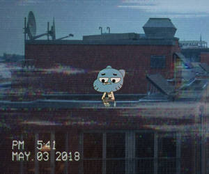 Gumball Sitting Down Aesthetic Wallpaper