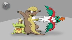 Gumshoos, Hawlucha, And Ludicolo Wallpaper