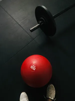 Gym Equipment Top View Barbelland Medicine Ball Wallpaper