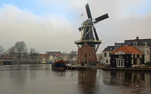 Haarlem Windmillon Frozen River Wallpaper