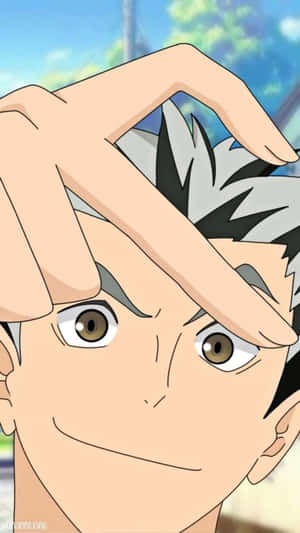 Haikyuu Character Smiling With Hand Gesture Wallpaper