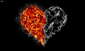 Half Fire And Smoke Cute Heart Wallpaper
