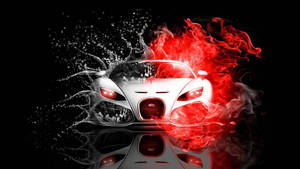 Half Water And Red Fire Car Wallpaper