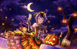 Halloween Anime Witch Festive Night Wallpaper