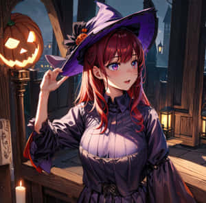 Halloween Anime Witch Girl Wallpaper