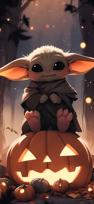 Halloween Baby Yoda Pumpkin Lockscreen Wallpaper