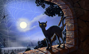 Halloween Black Cat Moonlight Wallpaper