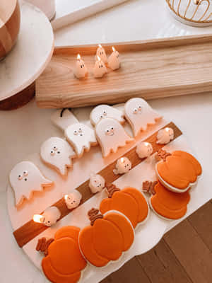 Halloween Cookiesand Candles Aesthetic Wallpaper