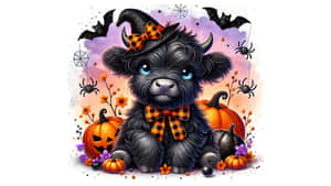 Halloween Cow In Witch Hat Wallpaper