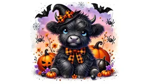 Halloween Cow In Witch Hat Wallpaper